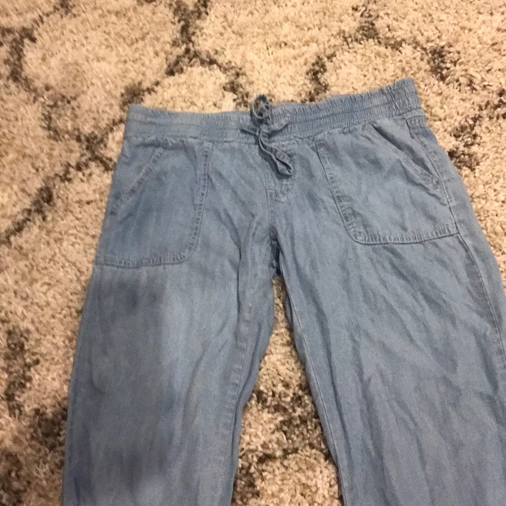 Drawstring denim trousers